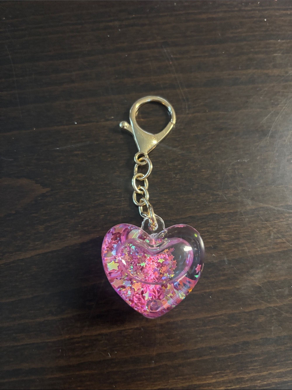 Pink Heart Keychain Clip Charm with Gold Lobster Clasp